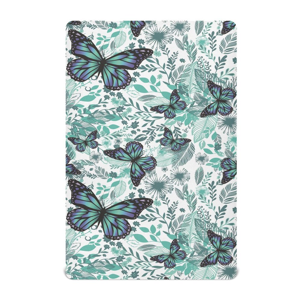 Fitted Crib Sheet for Boys and Girls, Blue Butterflies, 132.1 x 71.1 cm