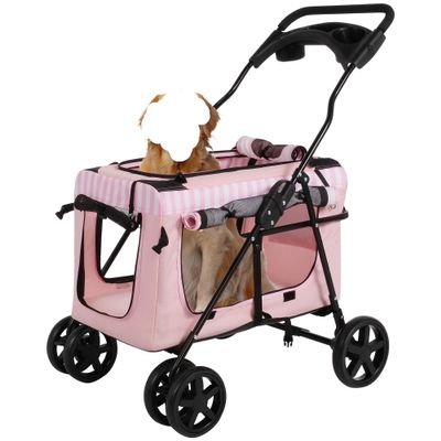 Foldable Pet Stroller with Removable Carrier, 4 Wheels