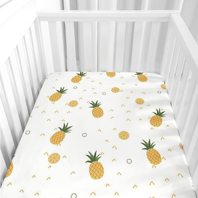 Odot Fitted Sheet for Baby Crib, Pineapple Print, White, 40 x 90 cm