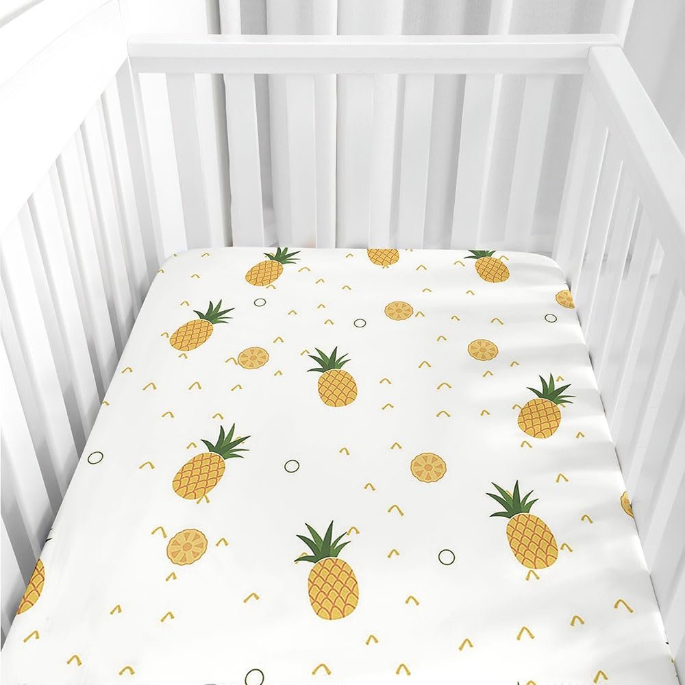 Odot Fitted Sheet for Baby Crib, Pineapple Print, White, 40 x 90 cm