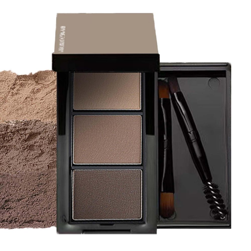 Brown 3-Color Eyebrow Powder with Brush, Waterproof, 4.5 g