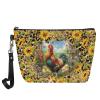 HUGS IDEA Women's PU Leather Makeup Bag with Sunflower Rooster-Chicken Print view 1