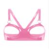 YOOJIA Women's Wet-Look Patent Leather Open-Cup Bustier Bra, Pink, XXL view 3