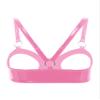 YOOJIA Women's Wet-Look Patent Leather Open-Cup Bustier Bra, Pink, XXL view 4