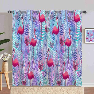 ANHOPE Tropical Leaf Pink Flamingo Blackout Curtains for Girls, Thermal Curtains, 2-Piece Set, H 183 x W 140 cm
