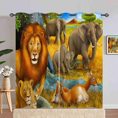 ANHOPE Safari Lion, Elephant & Deer Blackout Curtains, 2-Piece Set, 245 x 200 cm