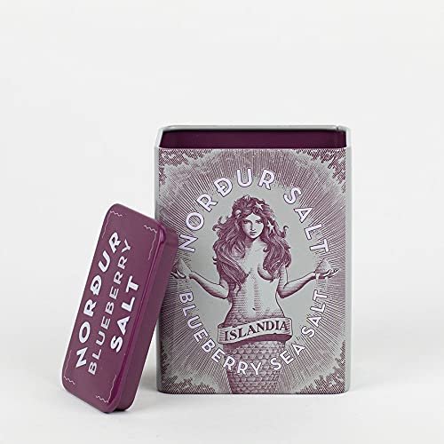 NORDUR BLUEBERRY SALT (Metal Tin), Icelandic Sea Salt Flakes with Blueberries, 100 g