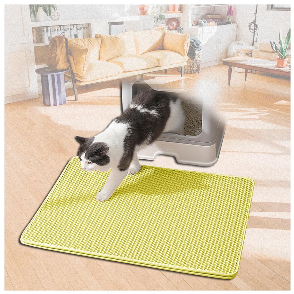 Cat Litter Mat, Honeycomb Double-Layer Design, Yellow-L