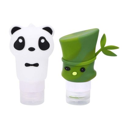 Msiud 2-Pack Silicone Travel Bottles, Panda and Bamboo Shapes, Leakproof Refillable Containers