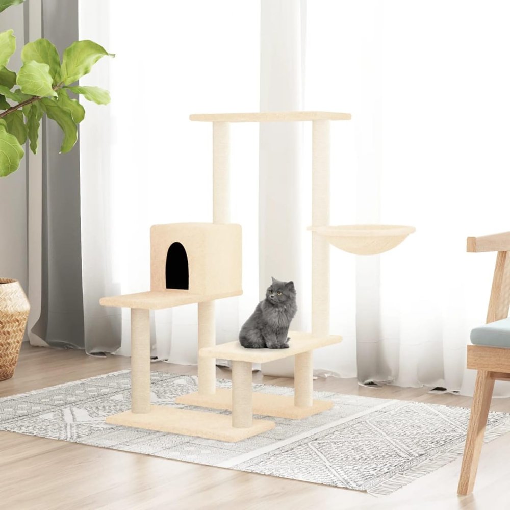 Homgoday Cat Tree with Sisal Scratching Posts, Cream, 94.5 cm