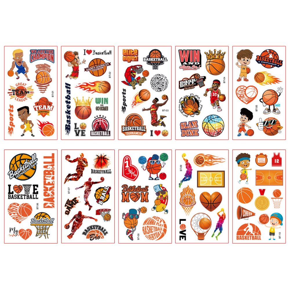 Aotusoa 10-Set Basketball Temporary Tattoos for International Competitions, Waterproof Tattoo Stickers for Kindergarten, School Crafts, Sports Clubs, Decor