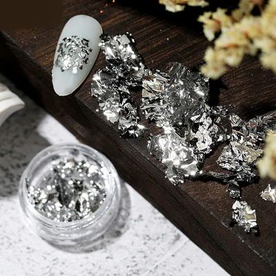 Gold Leaf Glitter Foil Flakes for Nails, Irregular Aluminum Sequins, Gold and Red, DIY Manicure, 12 Grids