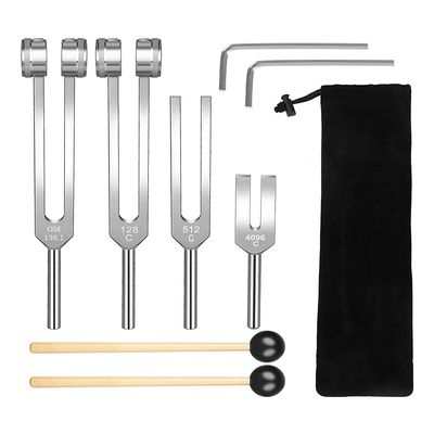 Rhghfujhgy Tuning Fork Set with Mallet (128 Hz, 136.1 Hz, 512 Hz, 4096 Hz) Chakra Healing Musical Set