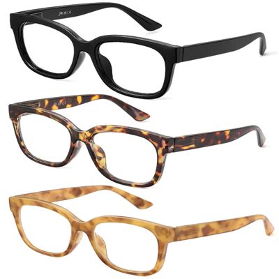 JM 3-Pack Oversized Square Reading Glasses with Blue-Light Filter for Women