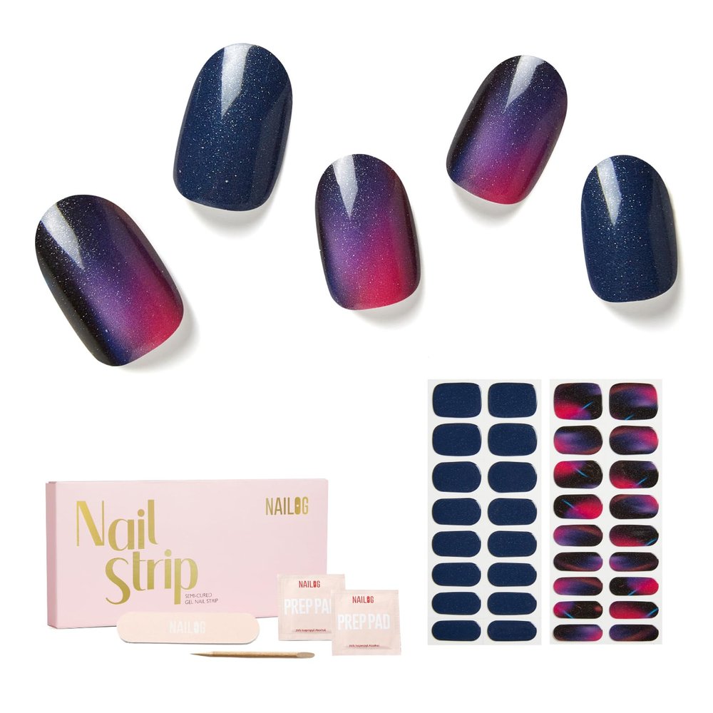 NAILOG UV-Curing Ombre Gel Nail Strips, Neon Nocturne