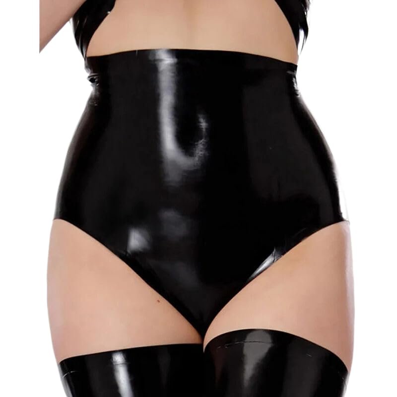 GAYLOP Black High-Waisted Latex Boxer Shorts with Cut Legs - Women's M
