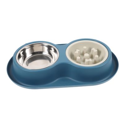 CIYODO Double Cat Bowl, Stainless Steel and Plastic, Anti-Gulping Design, Non-Slip Base, Easy to Clean
