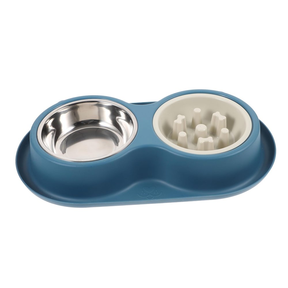 CIYODO Double Cat Bowl, Stainless Steel and Plastic, Anti-Gulping Design, Non-Slip Base, Easy to Clean