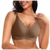 SRZYMJ Women's Wireless Push-Up Bra, Plus Size, Seamless Soft V-Neck T-Shirt Bra, Coffee, L view 1