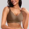 SRZYMJ Women's Wireless Push-Up Bra, Plus Size, Seamless Soft V-Neck T-Shirt Bra, Coffee, L view 2