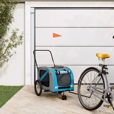 Homgoday Pet Bicycle Trailer, Blue and Gray, Oxford Fabric and Iron, with Safety Flag, for Small and Medium Dogs