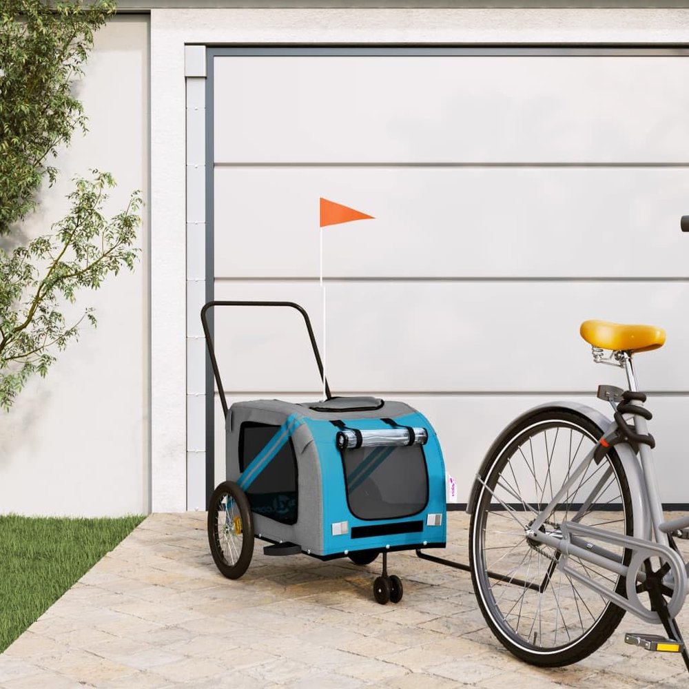 Homgoday Pet Bicycle Trailer, Blue and Gray, Oxford Fabric and Iron, with Safety Flag, for Small and Medium Dogs