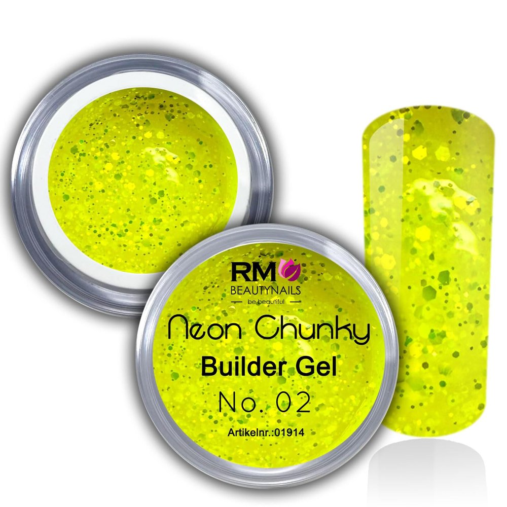 Neon Chunky Yellow Glitter Builder Gel, HEMA-Free, 50 ml