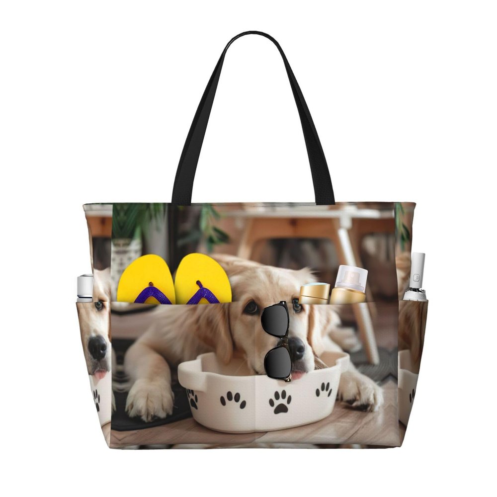 ZISHAK Cute Paw Print Dog Bowl, Spacious Handbag, Sand-Resistant Beach Tote for Fashionable Women, Black, One Size