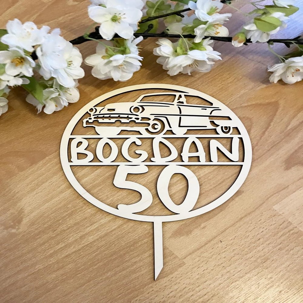 NoriKids Birthday Cake Topper with Car, Name & Age