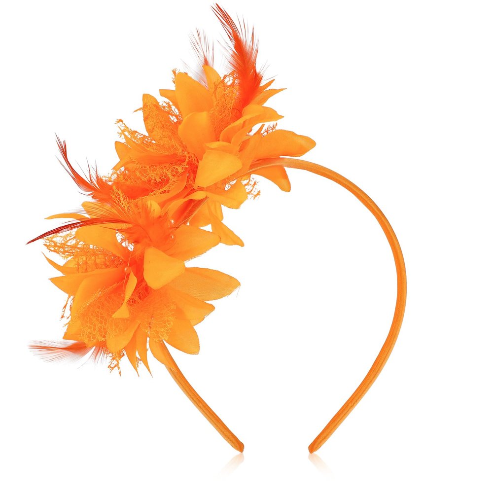 MWOOT Feather Headband with Artificial Flowers, 1920s Fascinator for Women, Orange Feather Headpiece