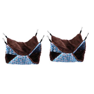 Yardwe 2-Piece Warm Hammock for Small Pets, Double-Layer Hammock for Hamsters, Rats, and Chinchillas, Blue with Cute Rabbit Pattern