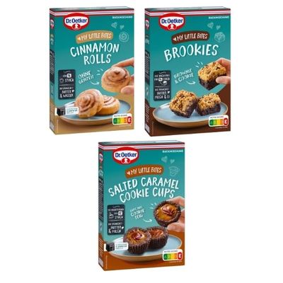 Dr. Oetker MY LITTLE BITES 6-Piece Variety Set, 2 x Salted Caramel Cookie Cups, 2 x Brookies, 2 x Cinnamon Rolls, Baking Mixes