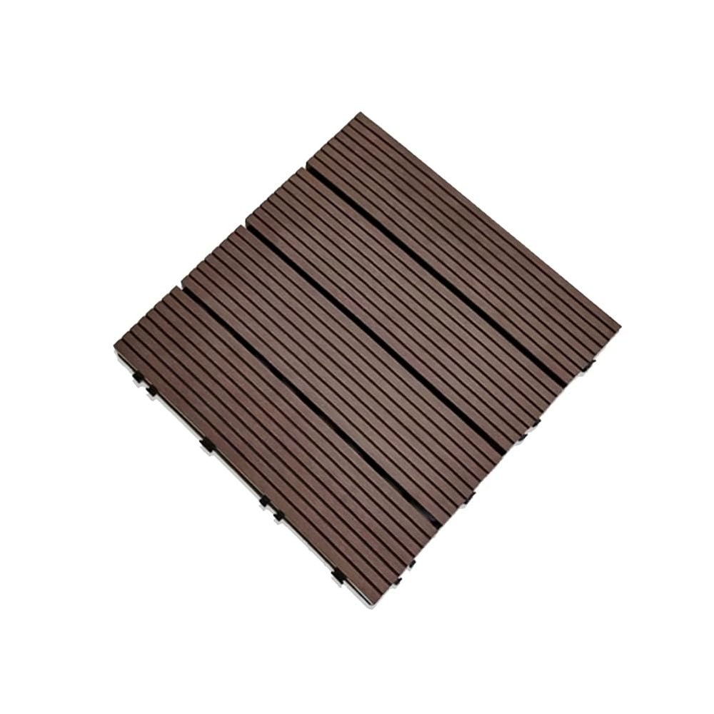 Interlocking Plastic Deck Tiles, Waterproof Outdoor Flooring, Dark Brown, 11.8 x 11.8 in, 5 Pieces