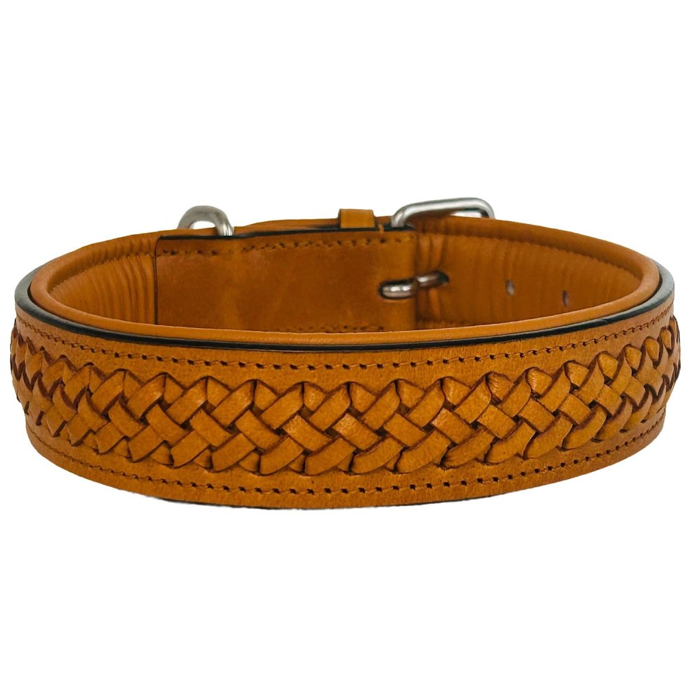 Cinnamon L Dog Collar - 60 cm, Handmade, Padded Natural Leather, Beige Nappa Leather Interior - Kay-line Collection