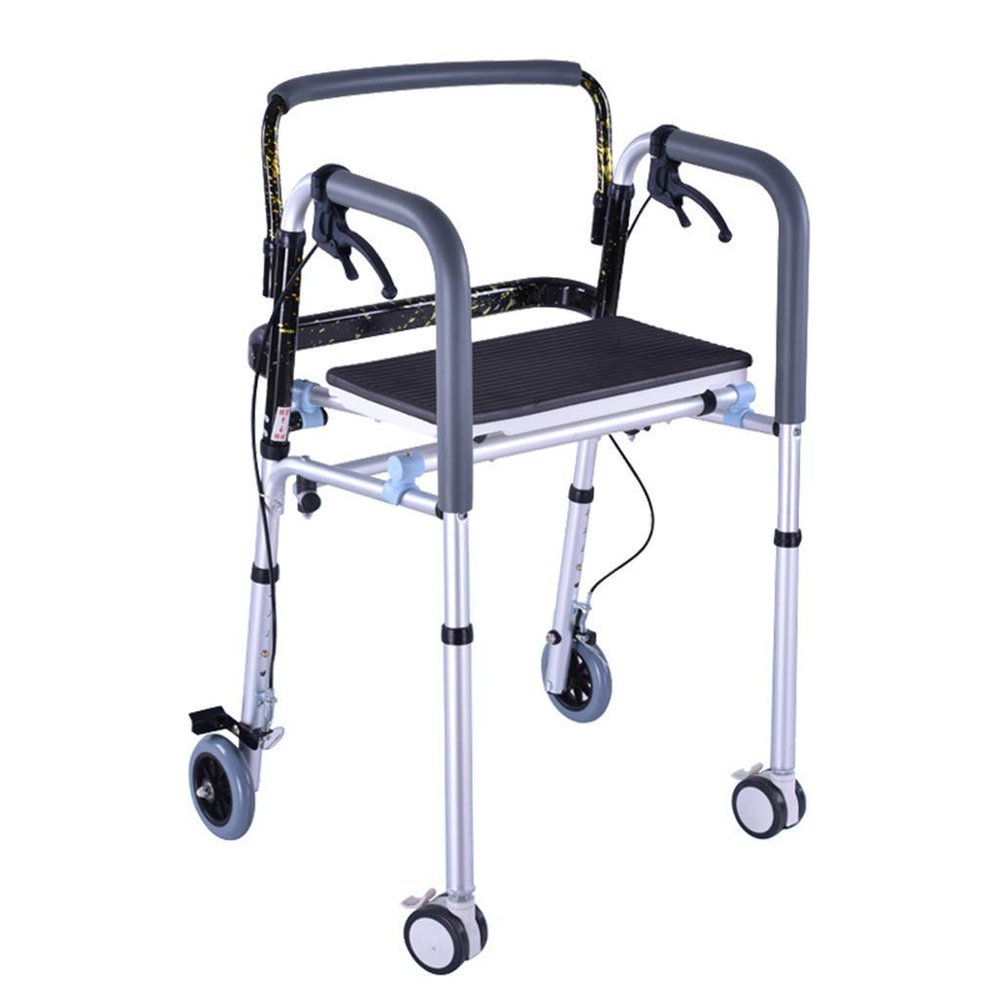 Lightweight Foldable Rollator Walker with Padded Seat and Wheels, Height-Adjustable Walking Aid