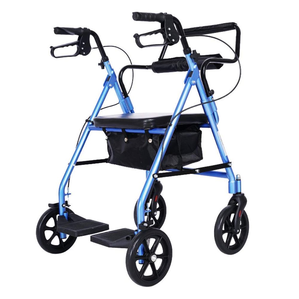 Folding Rollator for Seniors, Lightweight Aluminum Walker with Seat and Shopping Basket