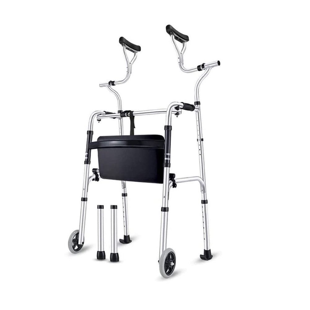 WUFUE Upright Rolling Walker for Seniors with Underarm Support, Foldable Aluminum Walker with Wheels