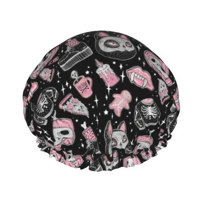 Elegant Women's Shower Cap with Halloween Pumpkin Cat Print