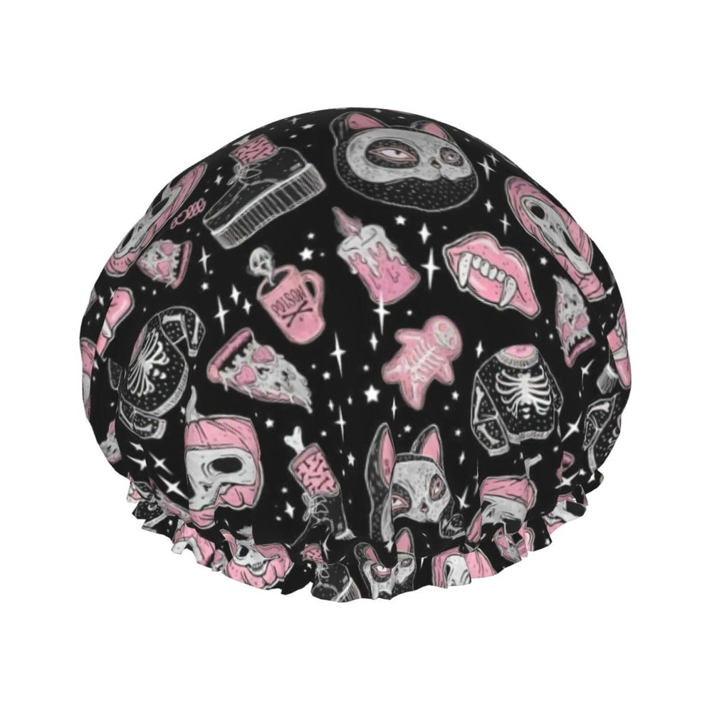 Elegant Women's Shower Cap with Halloween Pumpkin Cat Print