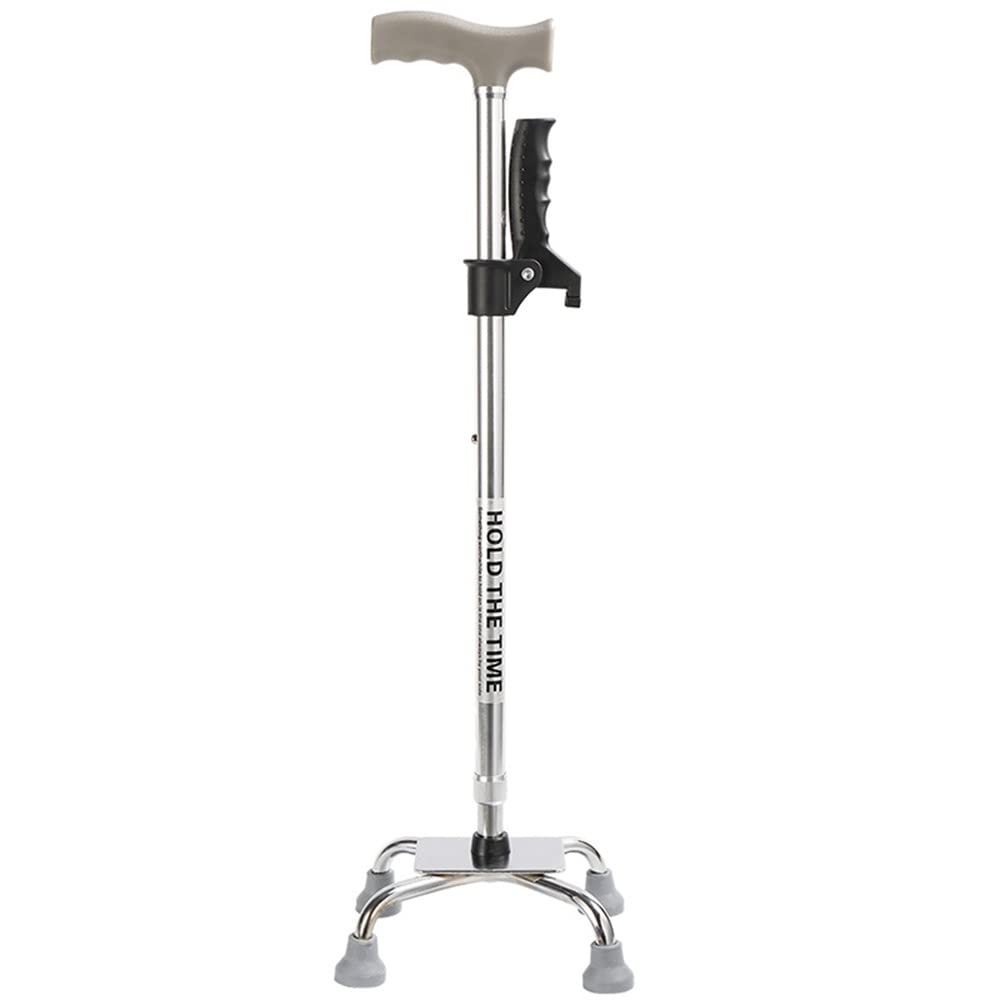 Adjustable Quad-Base Walking Cane for Added Stability