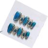 Blue Handmade Cat-Eye Nail Enhancements, Removable and Portable (L) view 1