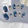 Blue Handmade Cat-Eye Nail Enhancements, Removable and Portable (L) view 2