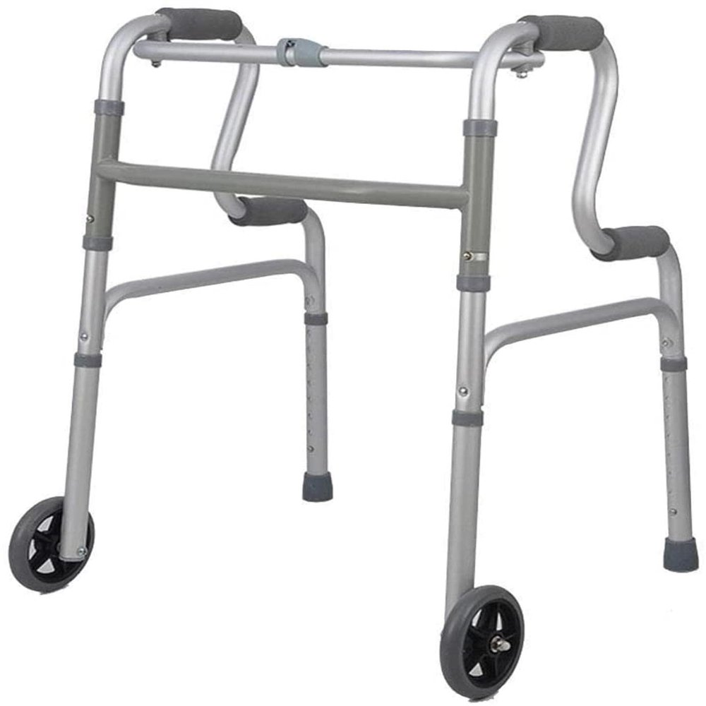 Foldable, Height-Adjustable Walkers for Older Adults, 8 Files, 1.22 m, Non-Slip, 2 Wheels, Aluminum Alloy