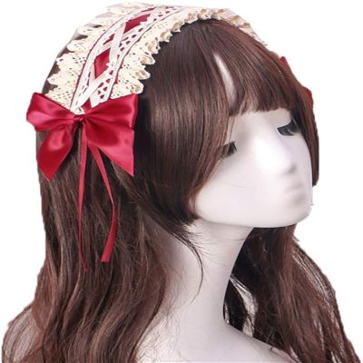 LWODANU Lolita Faux-Fur Ears Headband with Hair Clips, Red
