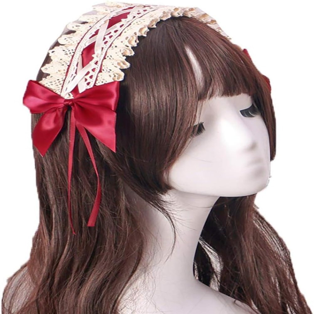 LWODANU Lolita Faux-Fur Ears Headband with Hair Clips, Red
