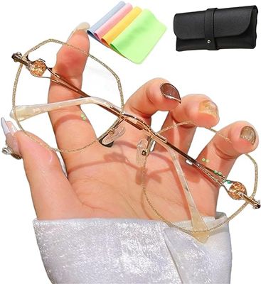 Women's Gold Rimless Anti-Blue Light Reading Glasses, +3.5