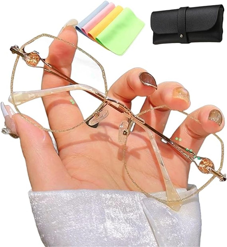 Women's Gold Rimless Anti-Blue Light Reading Glasses, +3.5