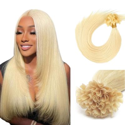 Saisifen Keratin Nail Tip Hair Extensions for Women, 613# Blonde, 100% Human Hair, U-Tip, 50 g, 100 Strands, 24 in (60 cm)
