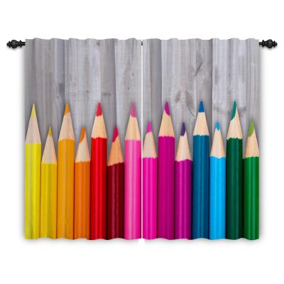 ggaimwf Back-to-School Pencil Pleat Curtains, Colorful Pencils, 107 x 215 cm, 2 Panels