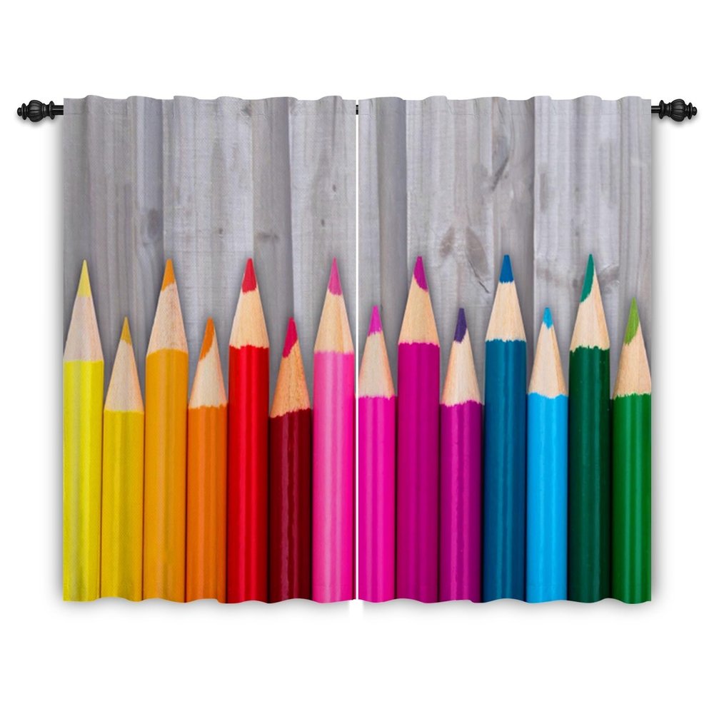 ggaimwf Back-to-School Pencil Pleat Curtains, Colorful Pencils, 107 x 215 cm, 2 Panels